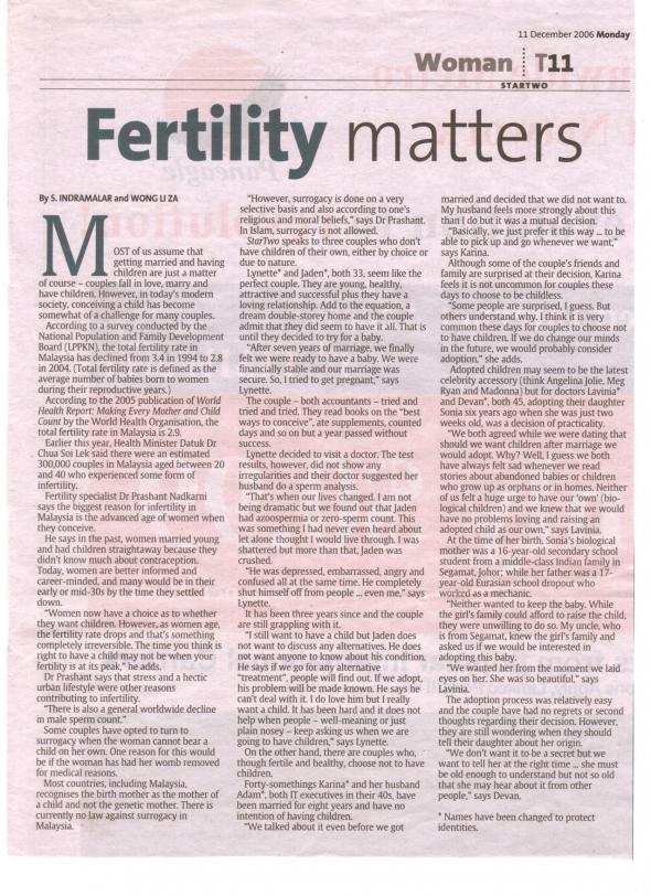 Fertility Matters - The Star Dec 2006