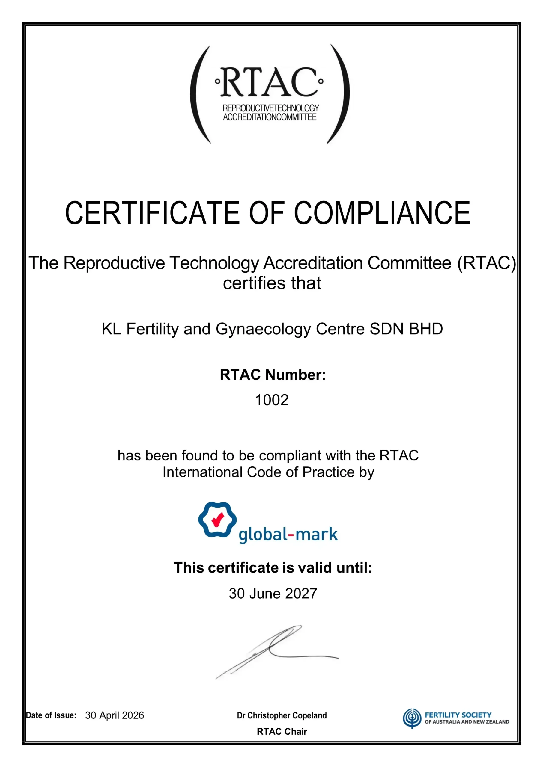 RTAC Certificate 2026